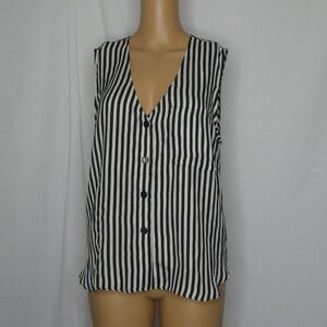 YaYa Nom De Plume V Neck Striped Tulip Back Blouse